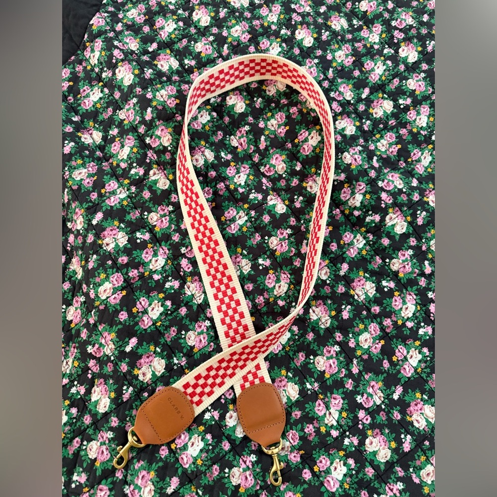 CLARE V. Red and Cream Checkered Crossbody Strap * Sold Out